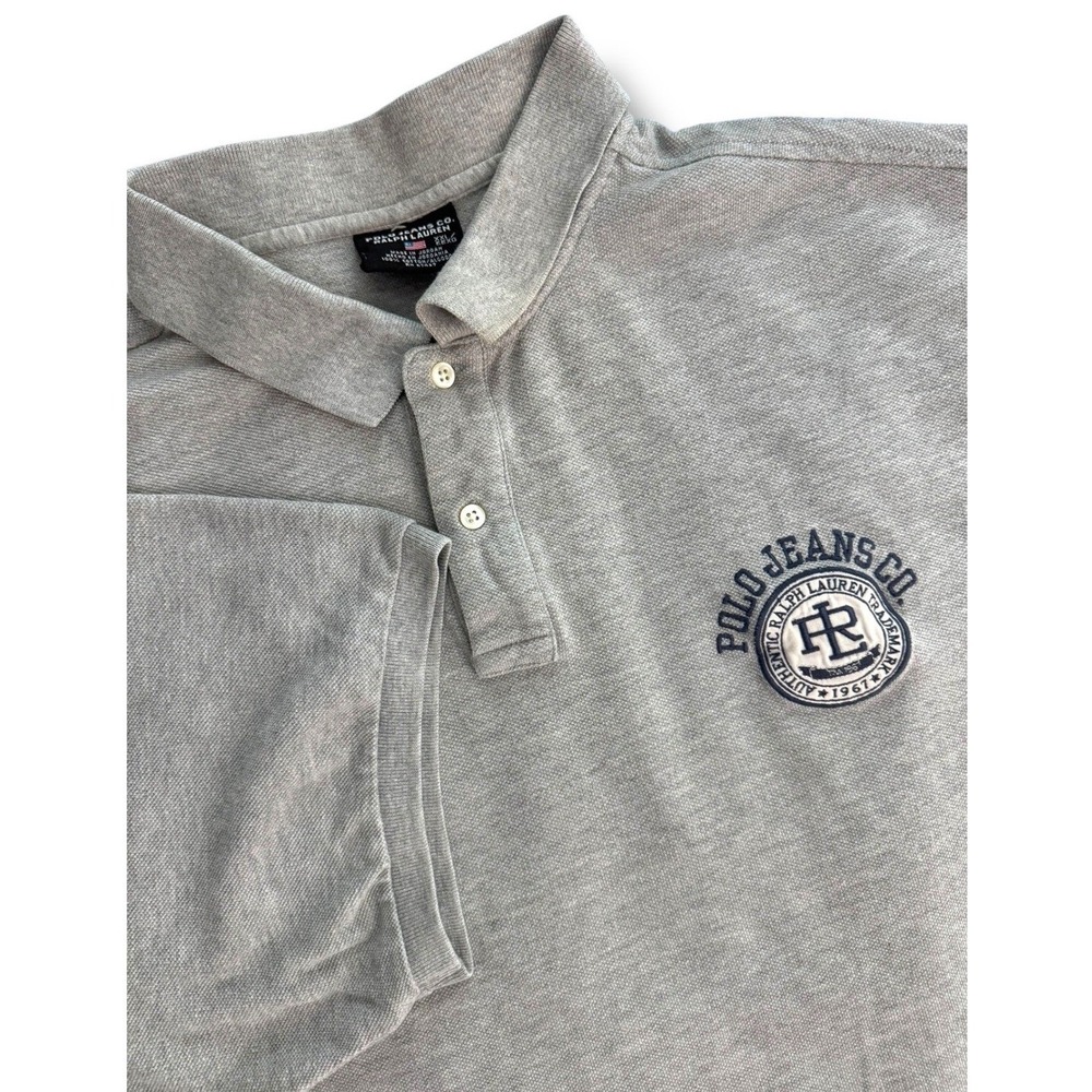 Polo Jeans Co Ralph Lauren Mens XXL Grey Crest Logo Pique Polo Shirt SS